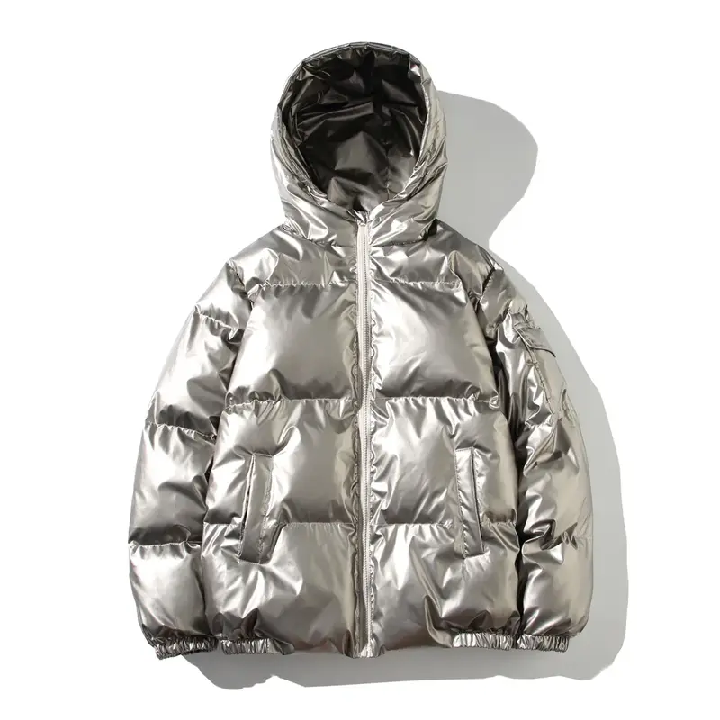 Зимняя однотонная Глянцевая парка, Мужская Толстая куртка с капюшоном, новинка 2023, теплое пальто в стиле Харадзюку, мужские повседневные куртки на молнии, ветрозащитная верхняя одежда