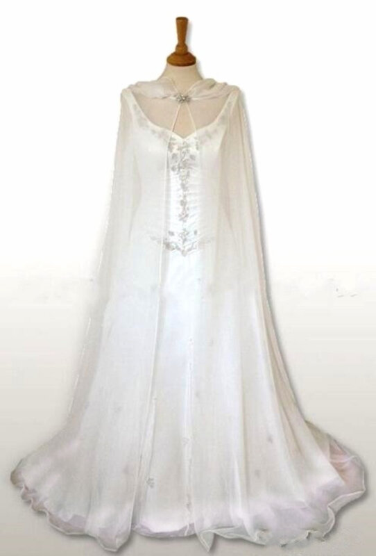 Jubah Bertudung Jubah Pernikahan Sifon Kustom Jaket Pernikahan Gading Putih Panjang Bolero Bungkus Pengantin Buatan Tangan
