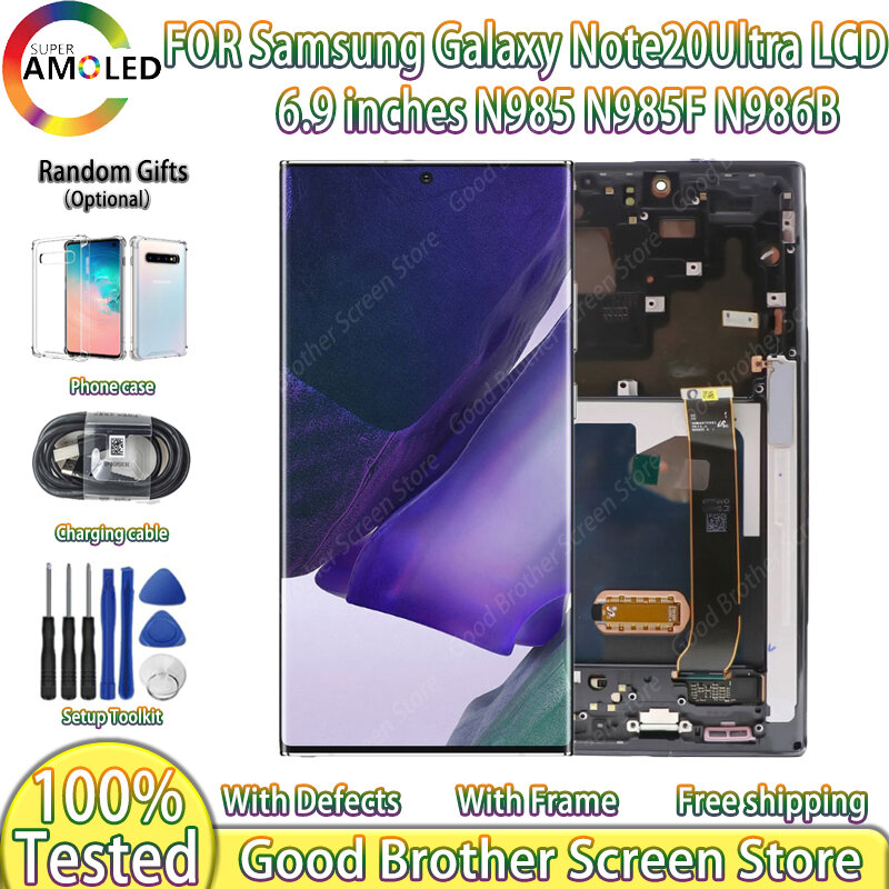 6.9 ''amoled LCD สำหรับ Samsung Galaxy Note 20 ultra 5G ทัชสกรีนดิจิไทเซอร์สำหรับ Note20อัลตร้า N985F N986B พร้อมกรอบ
