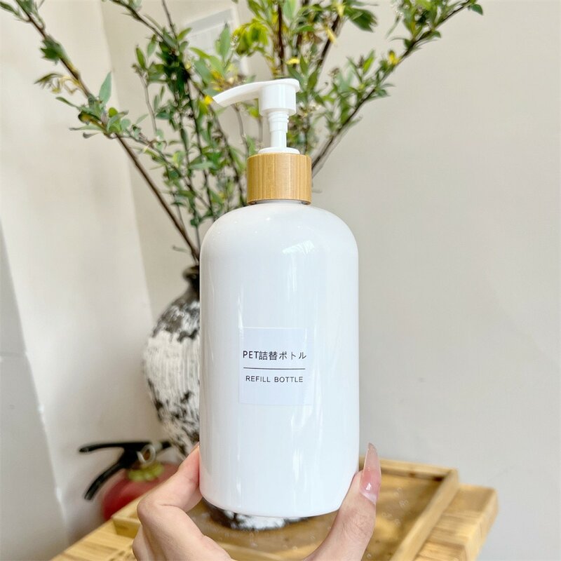 Reusable Wooden Empty Pump Bottle Portable Bathroom Shampoo Shower Gel Dispenser Hand Liquid Soap Kitchen Dish Refill Container