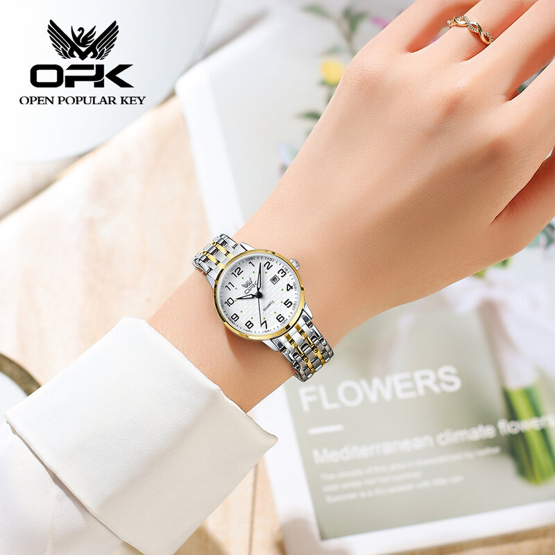 OPK Fashion Lady Watch Stainless Steel Strap Digital Scale Quartz Watch Waterproof Luminous Versatile Women's Watches Original