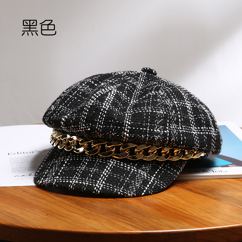 Kapelusz koreański moda zakrzywione rondo krata ośmiokątny kapelusz na zewnątrz podróży moda damska Beret Retro berety Casquette Unisex