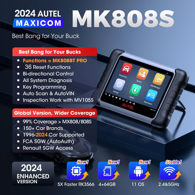 Autel-MaxiCOM MK808S EAU de voiture, outil de diagnostic automobile OBD2, lecteur de code de test actif, codage de clé