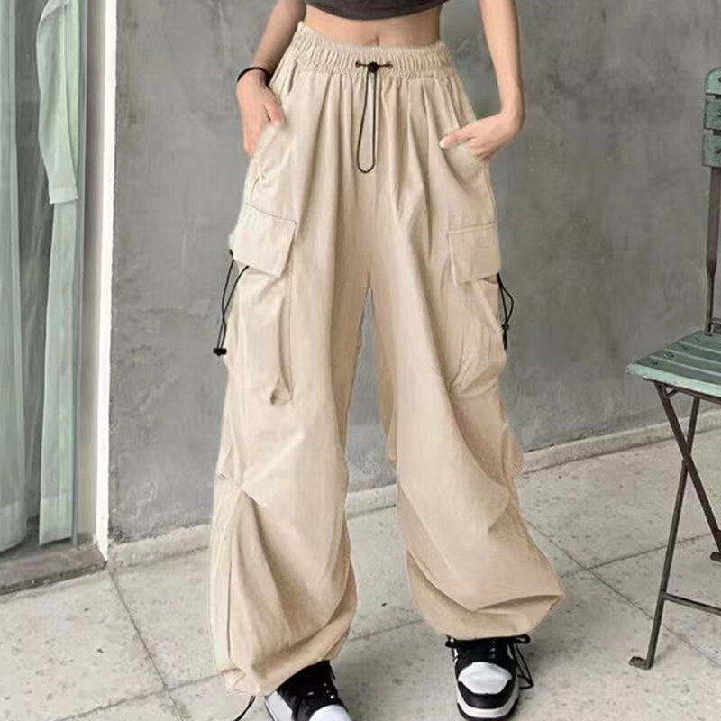 Celana Sweatpant Vintage kaki lebar wanita, CELANA JOGGER Hip Hop modis nyaman