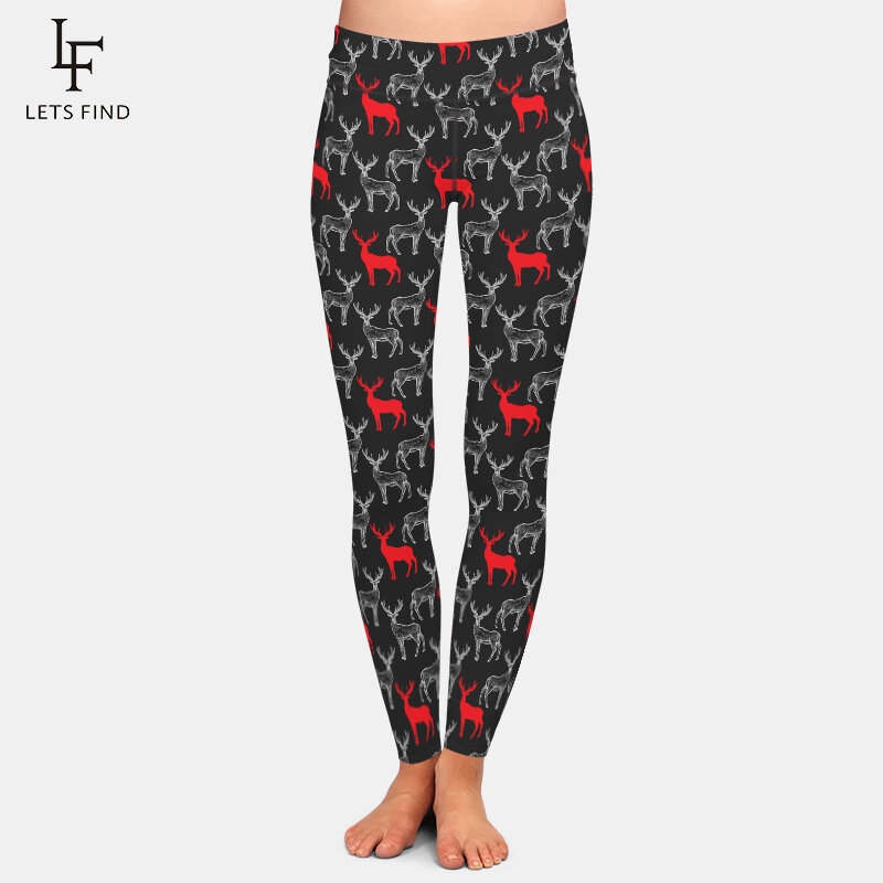 LETSFIND Fashion New Winter Women Pants Hig Quaility 3D Winter Deer Fox and Snowflakes Print Fitness Trousers Full Leggings