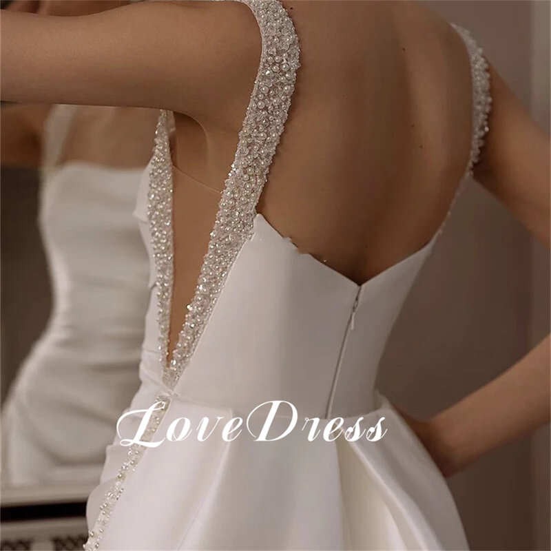Love Elegant Spaghetti Straps Sequin Beads Mermaid Stain Wedding Dress Gorgeous Backless Floor Length Bride GownS Robe de mariée