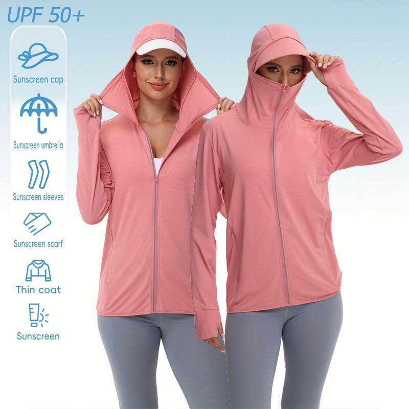UPF50 + pakaian tabir surya untuk pria wanita, jaket musim panas antiultraviolet lengan panjang bersirkulasi