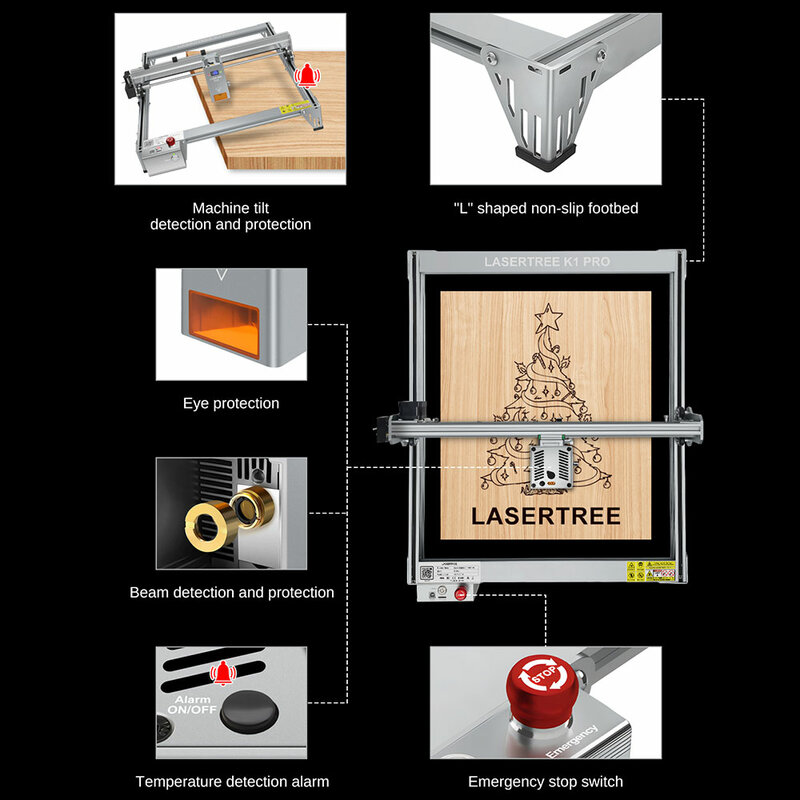 Grabador láser de K1-PRO de árbol, máquina de corte con cabezal láser de 30W, área de grabado de 400x400mm, herramientas de bricolaje para carpintería