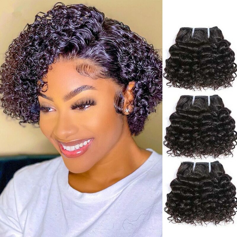 Brazilian Deep Wave Human Hair Bundels Bouncy Curly Hair Extensions Voor Vrouwen Korte Krullend Menselijk Haar Bundels Haar Weaves 6Inch