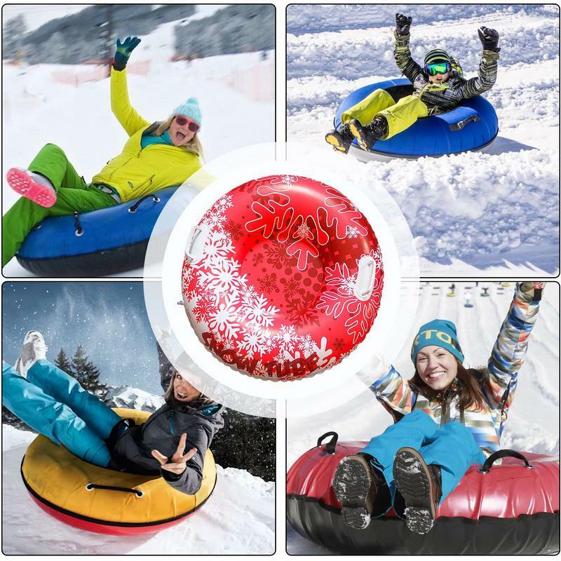 Tubo de neve inflável para crianças e adultos Heavy Duty, tubo de trenó com 2 alças, brinquedos de inverno ao ar livre, dobrável, trenó, família