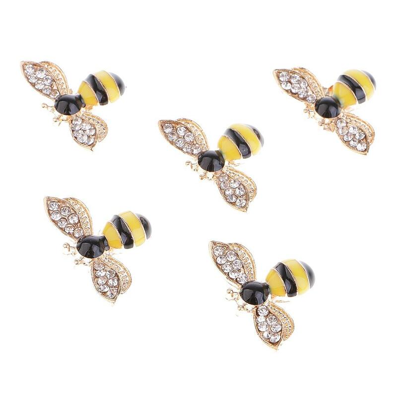 5 buah paduan bentuk lebah berlian imitasi pipih kancing buku tempel hiasan