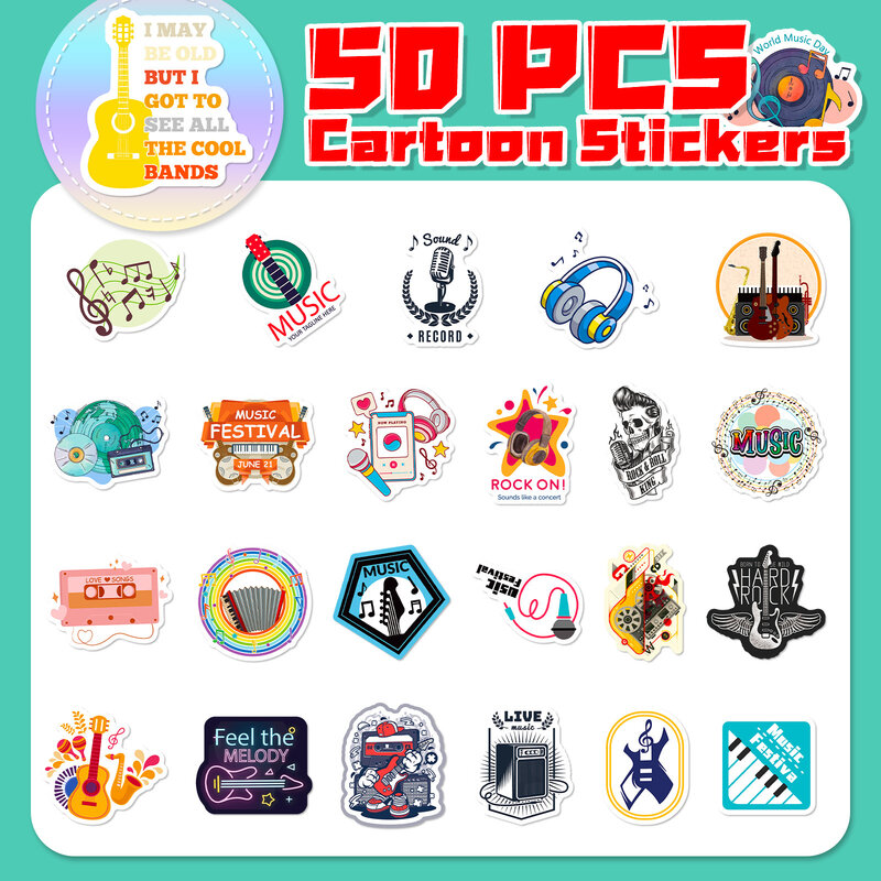 50Pcs Creative Cartoon Music Symbol Series Graffiti Stickers Suitable for Laptop Helmets Desktop Decoration DIY Stickers Toys