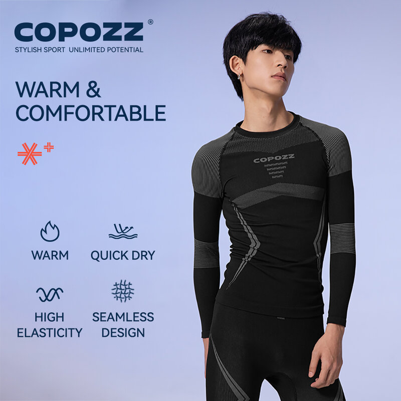 Комплект лыжного термобелья COPOZZ для мужчин и женщин, Быстросохнущий функциональный компрессионный тренировочный костюм, плотные топы и штаны для сноуборда для взрослых