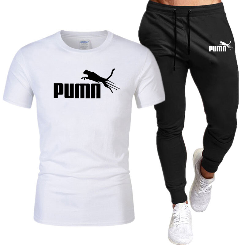 Ensemble T-shirt De Algodão Para Homens, Jogging E Fitness, Office Wear, 2 PCs