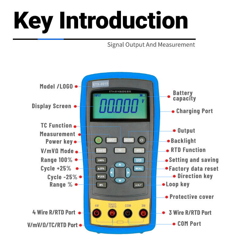Calibrador de temperatura ETX-1810, ETX-2010 de medición IP67, CC V, CC MV, resistencia TC y RTD, calibrador multifunción de mano
