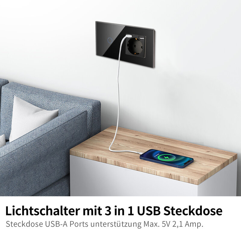DAJIMEI 가정용 벽 조명 스위치, 더블 USB 충전, EU 전원 소켓, 인터럽터 스위치, 1, 2, 3 갱, 2, 3 웨이 터치 스위치