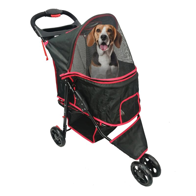 Черная Складная коляска для домашних животных: удобная и Мобильная для удобной переноски кошек и собак