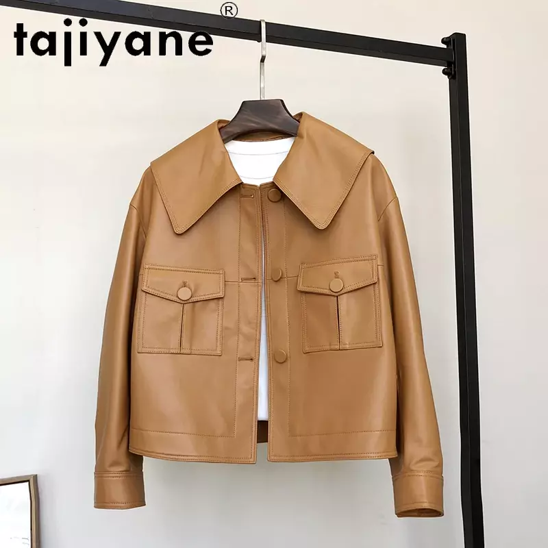 Tajiyane jaqueta de couro genuíno feminina, para primavera 2021, 100%, de pele de carneiro, estilo coreano, pph4456