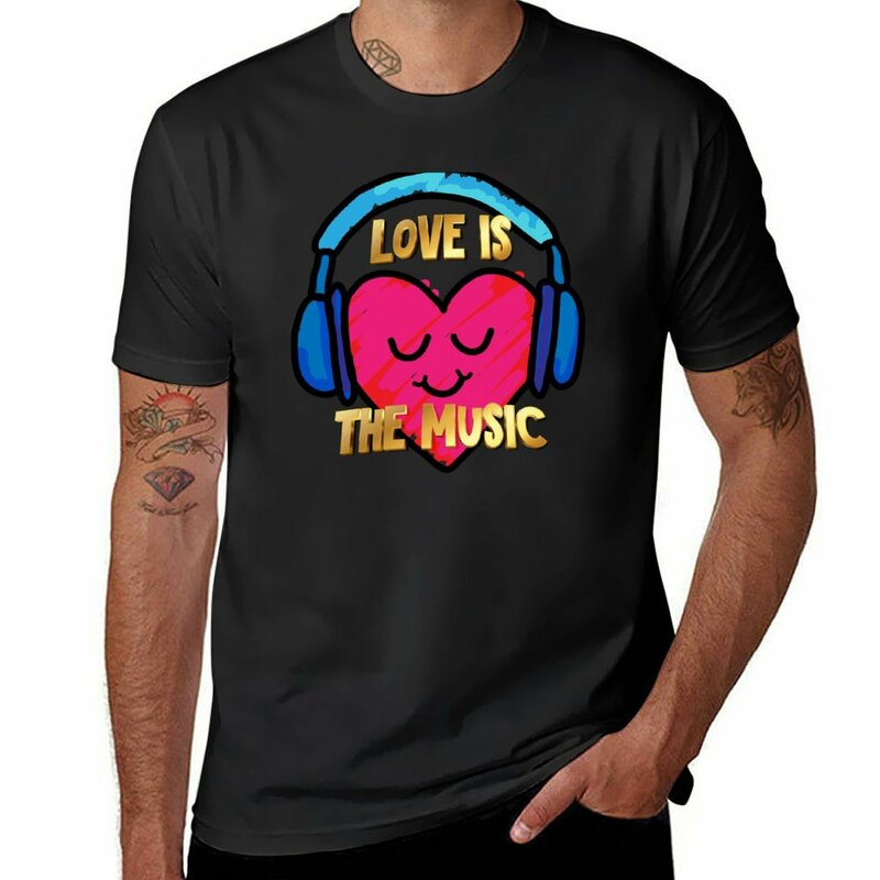 เสื้อยืดพิมพ์ลายสัตว์สำหรับผู้ชายพิมพ์ลาย Love Is The Music เสื้อยืดออกแบบเองได้สำหรับผู้ชายผ้าคอตตอน
