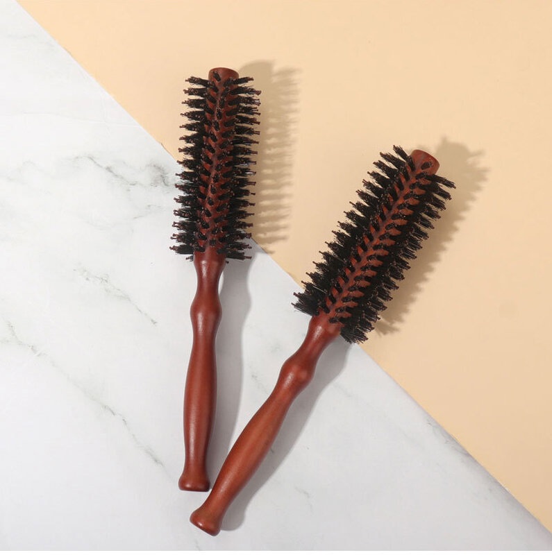 Drewniany grzebień do włosów akcesoria suche włosy narzędzia stylizacja z salonu okrągły grzebień fryzjerski nylonowe włosie