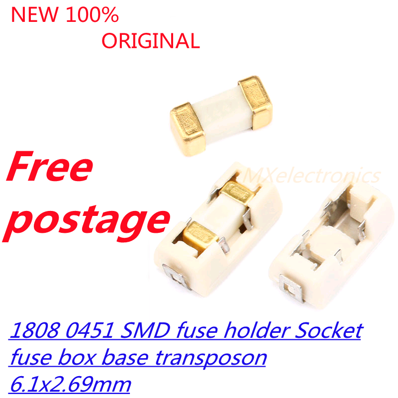 10PCS/LOT 1808 0451 (1A-15A)SMD fuse holder Socket fuse box base transposon 6.1x2.69mm temperature Plastic Shell portafusibili