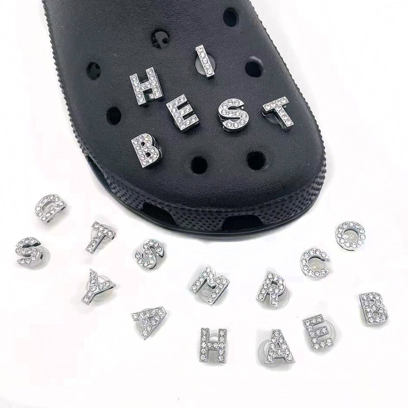 1Pcs Metalen Letters Shoe Charms Accessoires Tuin Schoen Decoraties Voor Rhinestone Croc Charms Rugzak Jongens Meisjes X-Mas present