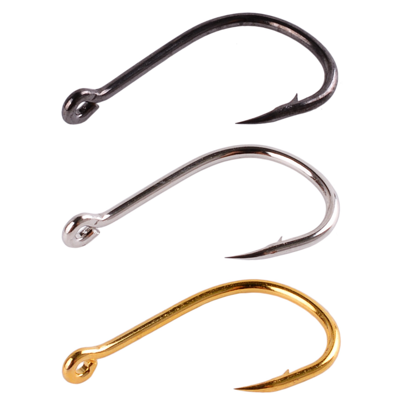 100PCS Carbon Steel Single Ring Fish Hook Flying Hook With Barb Pressure Handle With Ring Carp Sea Fishing Gear Accessories