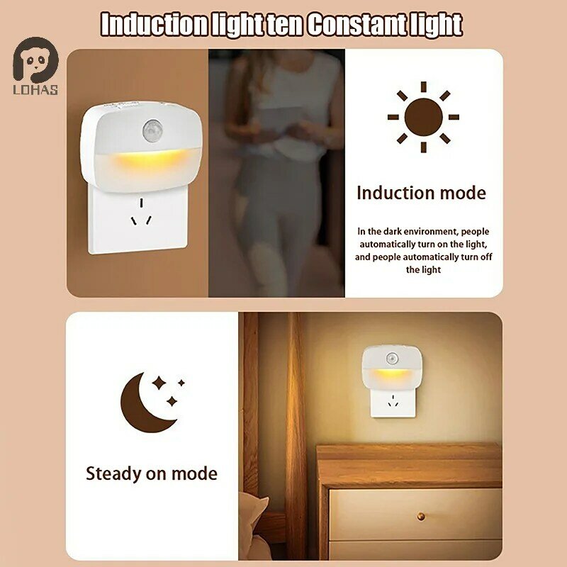 Lampka nocna LED światło na czujnik ruchu EU US podłącz lampki nocne na dekoracja do sypialni dziecięcej korytarz schody WC lampka nocna