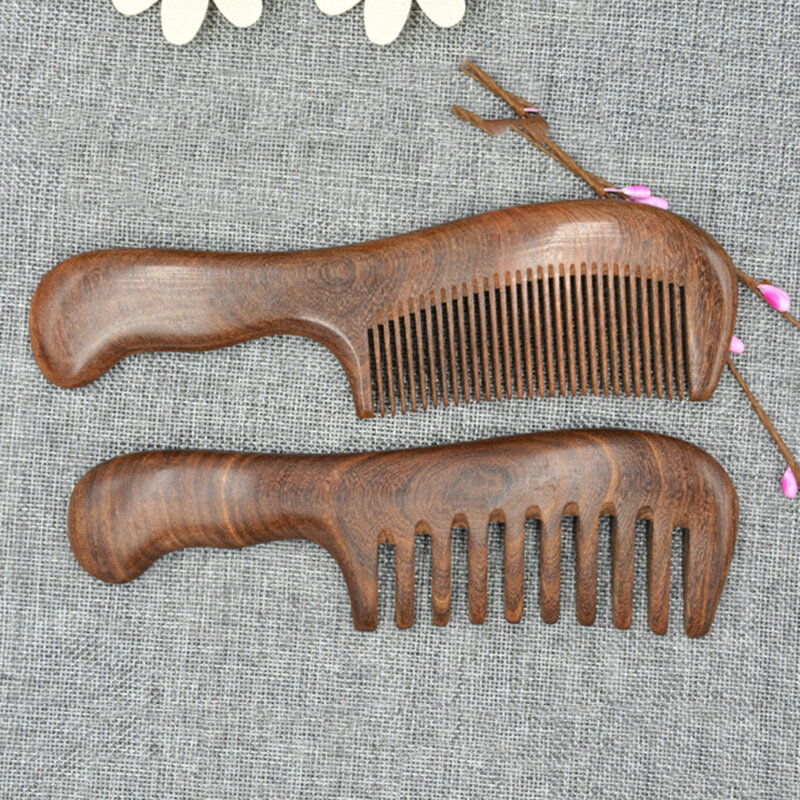 Sisir kayu cendana alami, sisir kayu anti-statis, pemijat gigi lebar panjang, sisir cendana perawatan rambut hadiah rumah tangga
