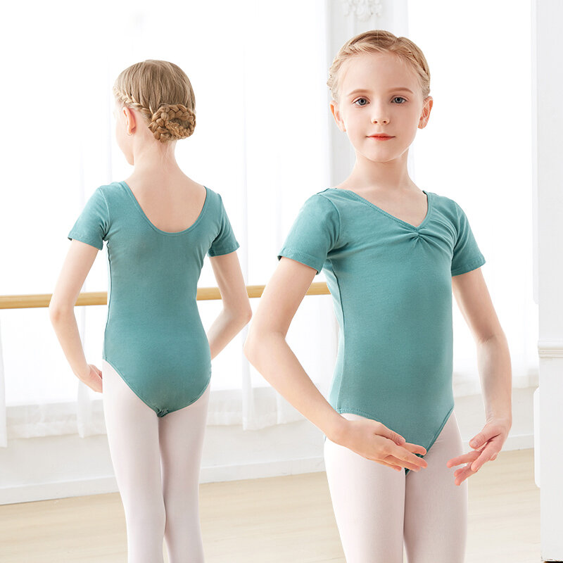 子供用ピンクコットンボディスーツ,半袖/長袖,バレエダンス,体操