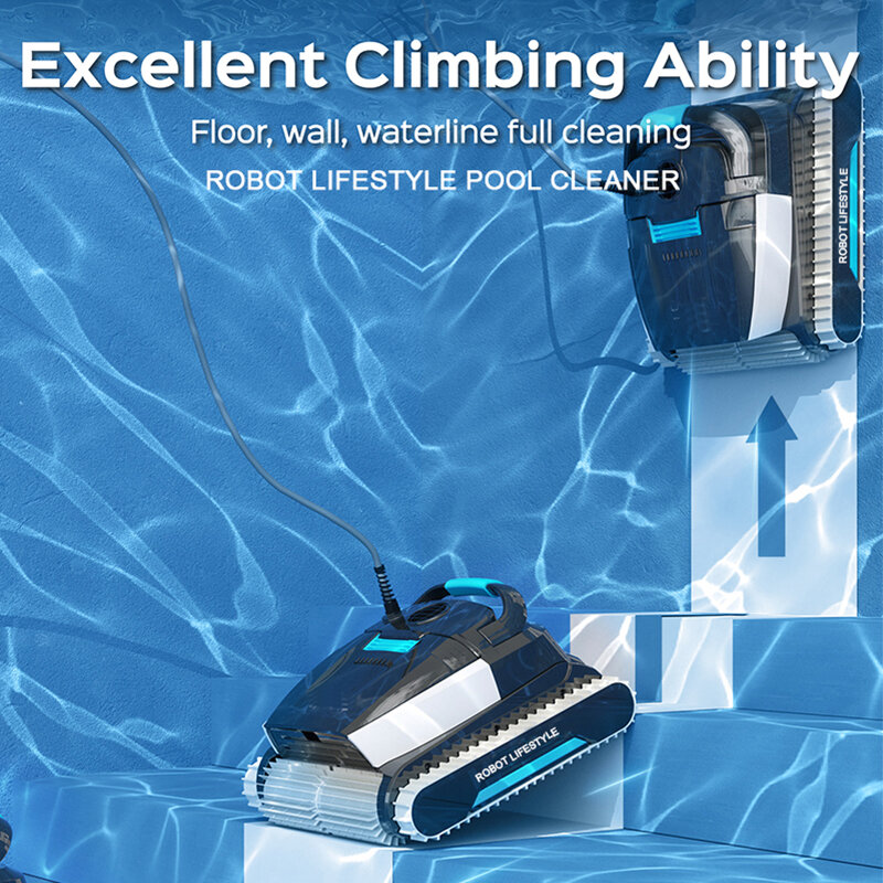 Robot Swimming Pool Cleaner Electric 30m Floating Cable WY450 for Big Pool, Climb Wall Mosaic Cement Tiles, PVC, 200W