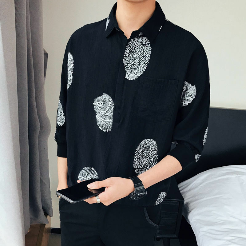 Elegante moda Harajuku Slim Fit Ropa Hombre sciolto Casual Sport All Match camicia collo quadrato versione coreana manica centrale Blusa