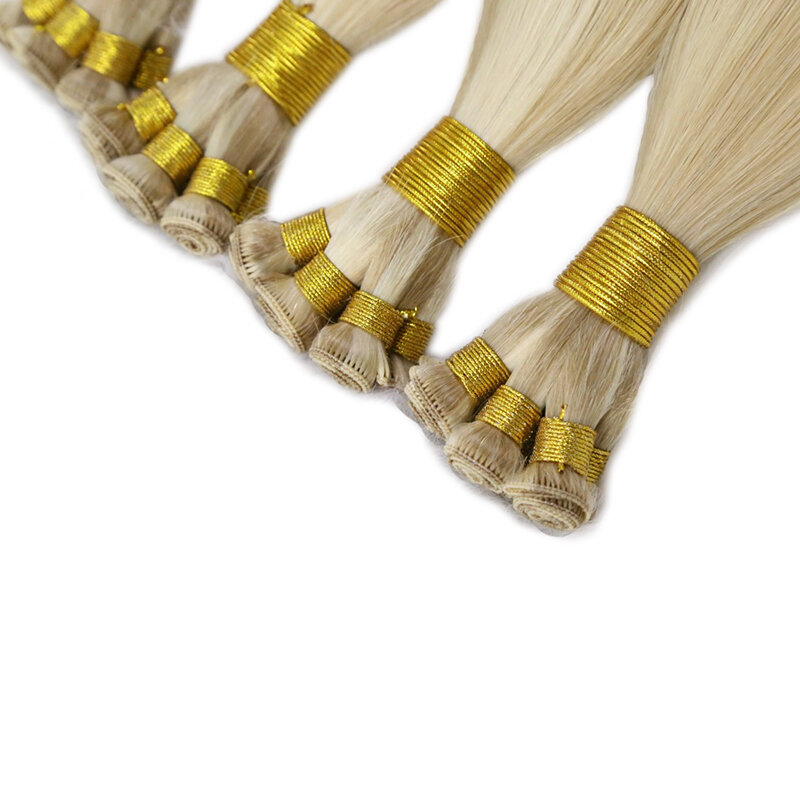 Brazilian Straight Handmade Human Hair Extensions Double Drawn Hand Tied Weft 14"-24" Raw Virgin Hair Weaves Bundles Unprocessed