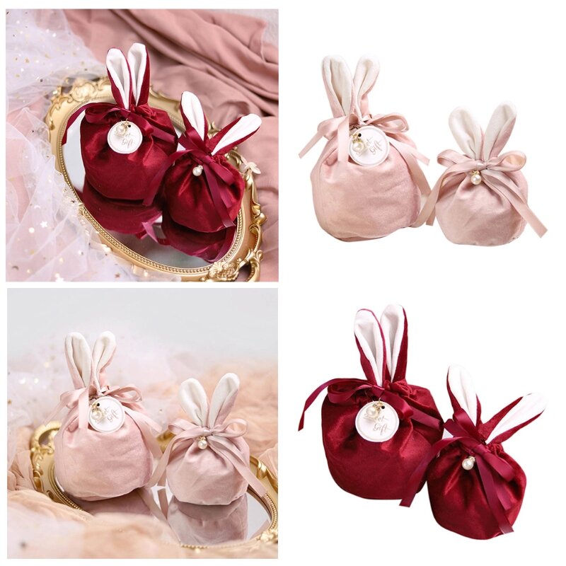 Бархатная сумка для конфет с ушками пасхального кролика и бантом, сумка для украшений, корзина для яиц, сумка-тоут