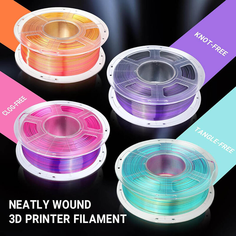JAYO PLA tęczowe włókno 3D jedwabne PLA plus tęczowe włókno do drukarki 3D FDM 3D jedwabne PLA + podwójne/trzykolorowe 5 sztuk/zestaw
