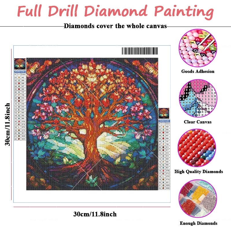 Pintura de diamante 5D DIY, dibujos de Arte de árbol de vida fantástica, bordado de mosaico de diamantes de imitación completo para decoración de pared de habitación de niños