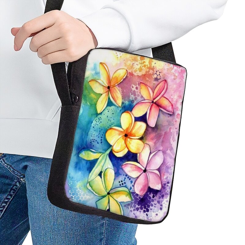 Jackherelook Frangipani Hibiscus Pattern Leisure Crossbody Bags Girl's Messenger Bag Boys Fashion Travel Bags Polynesia Style
