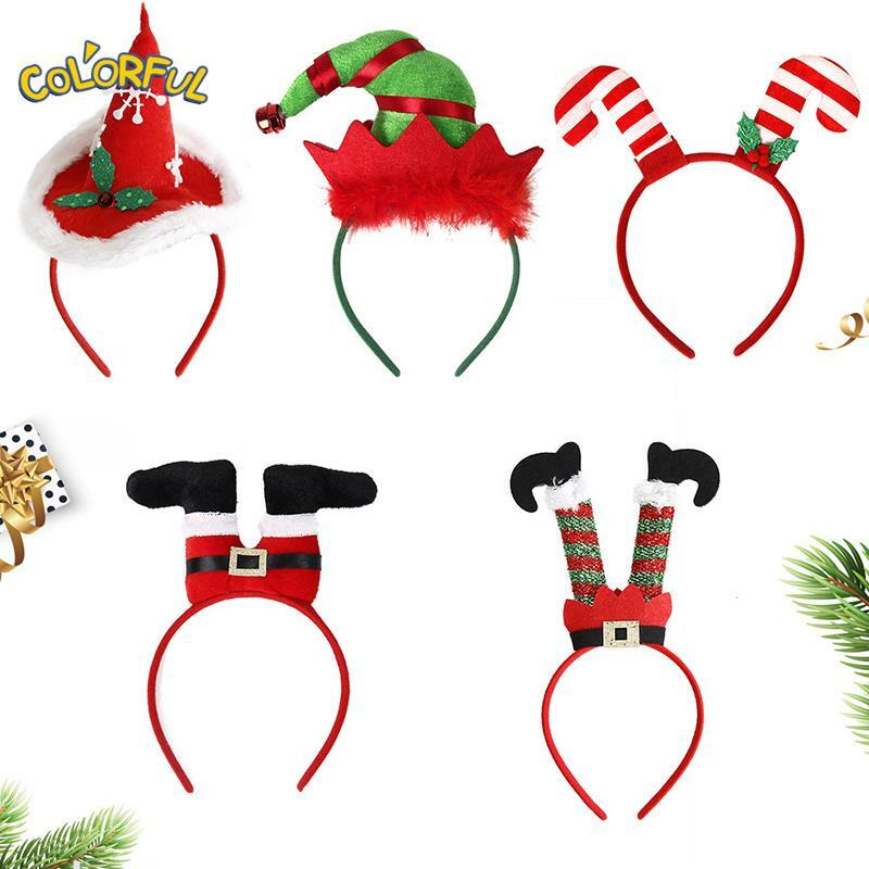 Feliz Natal Cartoon Headbands, Chapéu de Natal Decoração, Papai Noel Perna Hairband, Presentes Favor Menina, Cabeça Banda