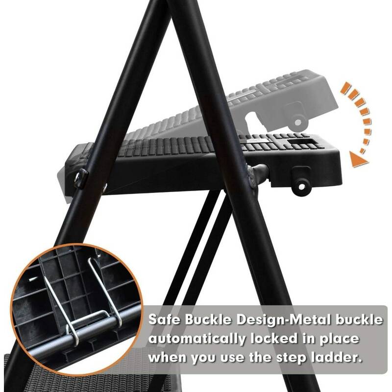 3 Step Ladder, Folding Step Stool with Wide Anti-Slip Pedal, 500lbs Sturdy Steel Ladder, Convenient Handgrip ladder for home