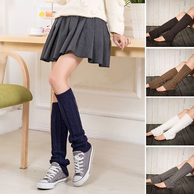 Winter Warm Solid Color Wool Knitted Warm Leggings Long Socks Leg Warmers