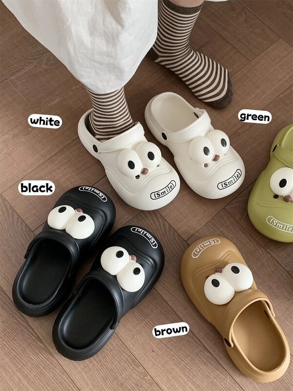 Funny Garden Shoes DIY Hole Shoes With Big Eyes Men And Women's Slippers Summer Outdoor Anti Slip Couple Sandals