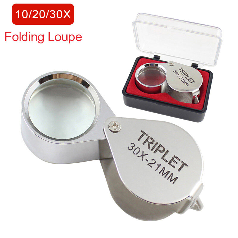Lupa plegable portátil para joyería, gafas de aumento de Metal, tamaño de bolsillo, 10X, 20X, 30X