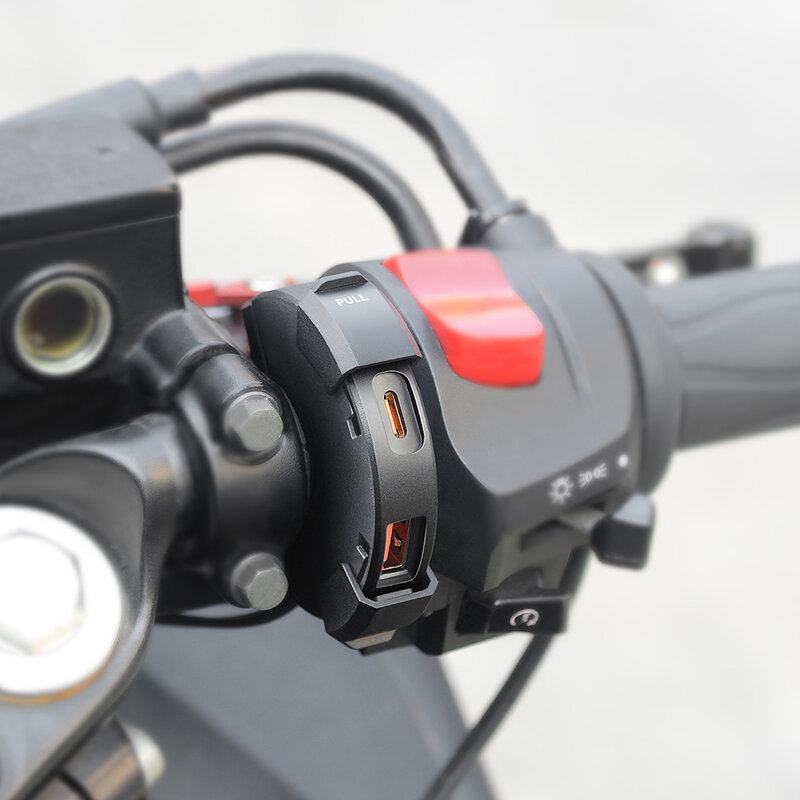 Dual Fast Charger Motorcycle Charger, Upgrade Versão com 30W USB-C, Múltiplas Funções de Proteção, Avançado