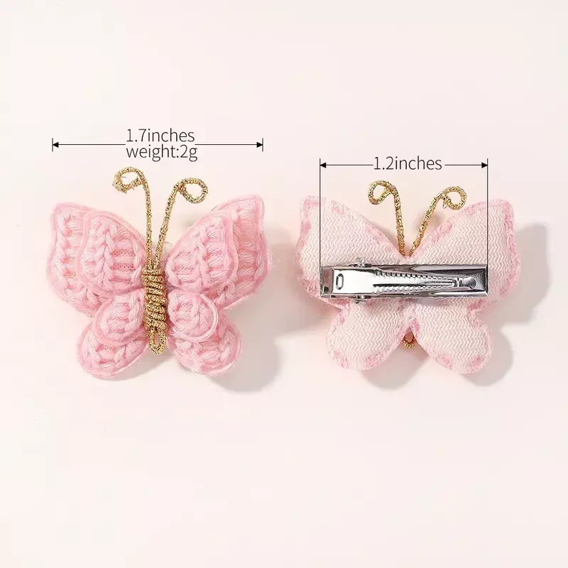 2/4pcs/set New Cute Baby Girls Wool Knitting Headwear Handmade Crochet Butterfly Alloy Hairs Clips Children Hairpins Wholesale