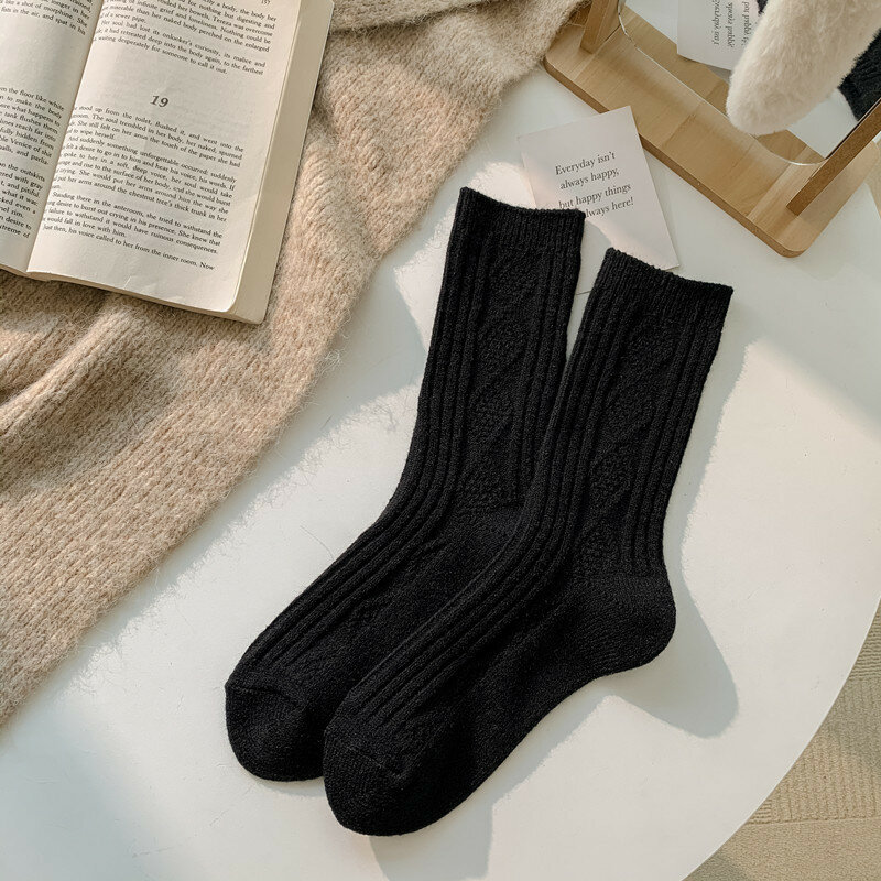 Японские модные однотонные толстые кашемировые носки, теплые зимние женские шерстяные удобные домашние носки для отдыха, длинные и высококачественные