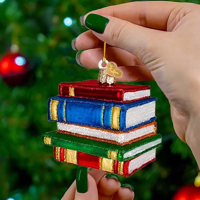 คริสต์มาสเครื่องตกแต่งแขวนต้นไม้เครื่องตกแต่งแขวนต้นไม้หนังสือ Stacks 2D ตกแต่งอะคริลิคคู่ของขวัญหนังสือคริสต์มาส