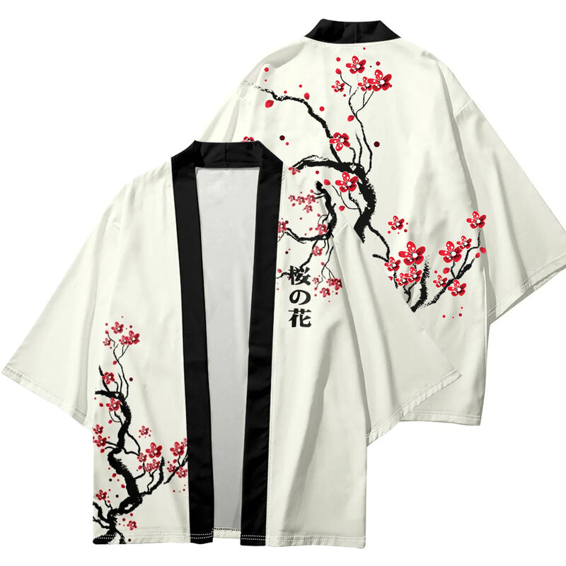 Japanese Traditional Cardigan Robe Men and Women Harajuku Cherry Blossom Print Kimono Cosplay Women Beach Haori Yukata Kimono