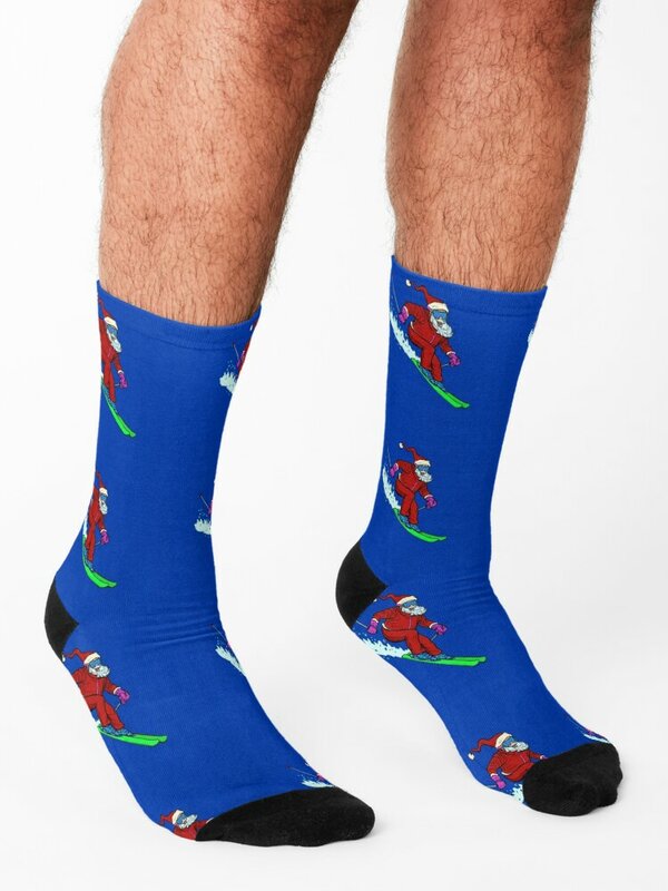 Santa Skiing - Funny - Humor Socks with print short Wholesale moving stockings Men Socks Luxury Brand Women's