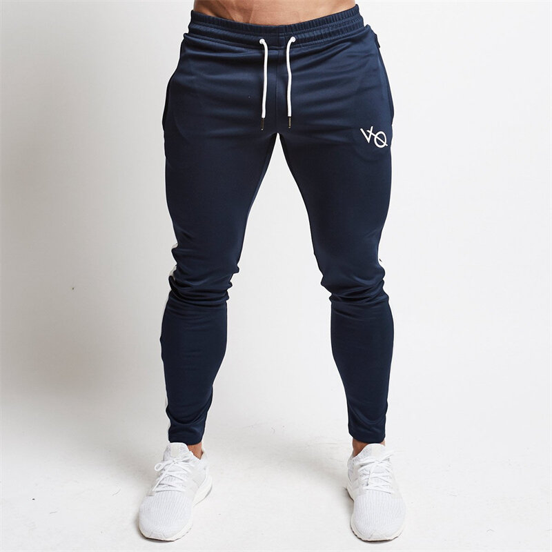 Cotton navy slim trousers street clothing men's casual pants jogger fashion embroidery stitching fitness exercise sports pants