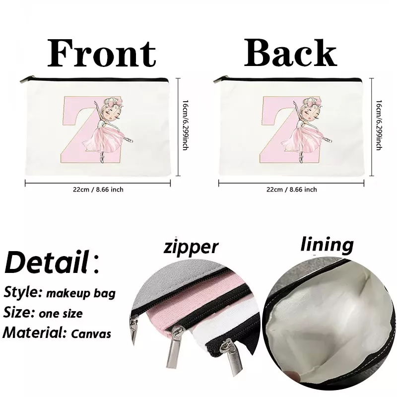 Bolsa de maquillaje de Ballet para niñas, bolsa de cosméticos con inicial Kawaii, bolso de mano de lujo con estilo, monedero bonito, organizador de regalos para profesores